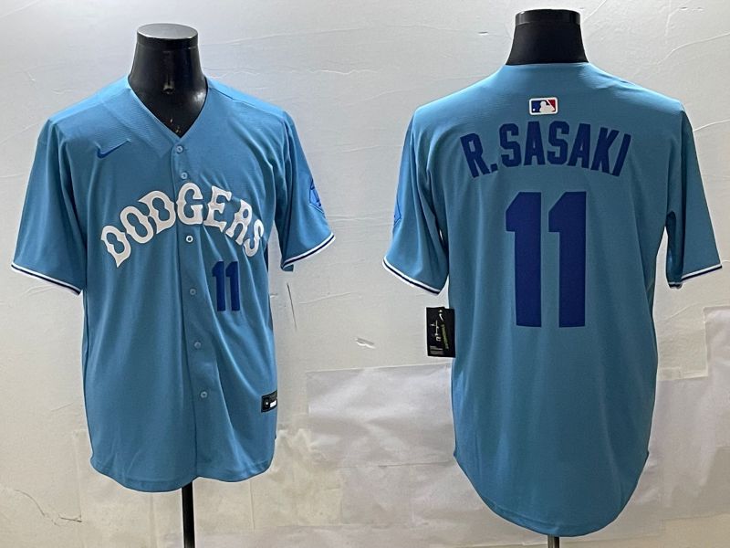 Men Los Angeles Dodgers 11 R.Sasaki Light Blue Joint Name 2025 Nike MLB Jersey style 15